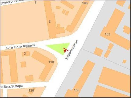 Схема рекламной плоскости по адресу Європейська вул.(Фрунзе)- Ст.Фронту вул.