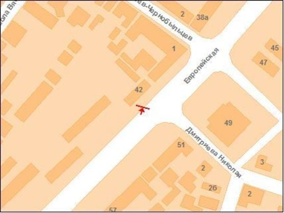 Схема рекламної площини за адресою Європейська вул.(Фрунзе),42