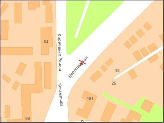 Схема рекламной плоскости по адресу Європейська вул. (Фрунзе),97(розд.смуга) (у центр)