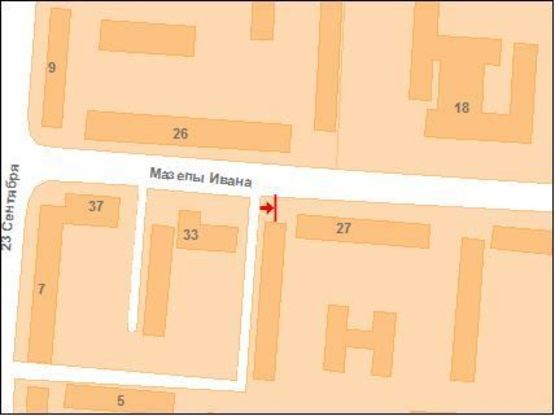 Схема рекламной плоскости по адресу Мазепи вул.(Калініна), 29 (зуп. 23 Вересня)