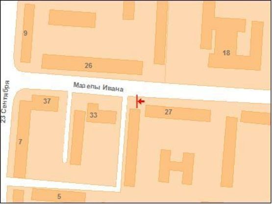 Схема рекламной плоскости по адресу Мазепи вул.(Калініна), 29 (зуп. 23 Вересня)