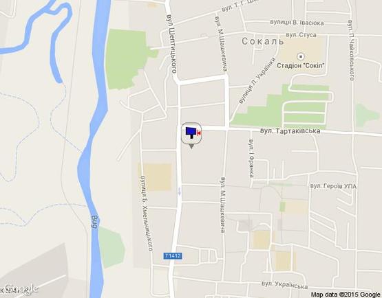 Схема рекламної площини за адресою м. Сокаль вул. Тартаківська (центр, прямо головна площа) верхній