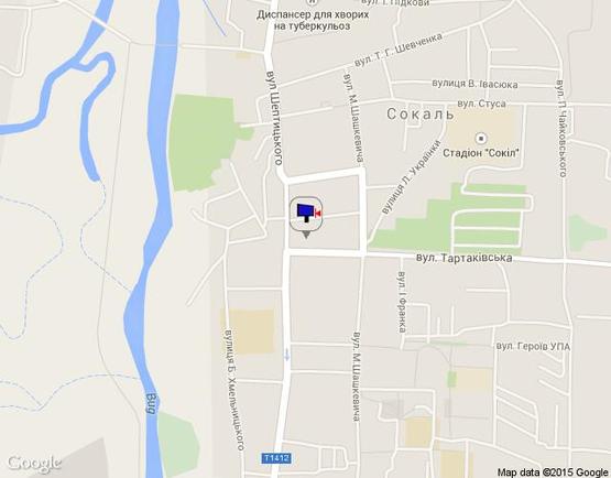 Схема рекламної площини за адресою м. Сокаль вул. Тартаківська (центр,  прямо головна площа) 4х3 верхній