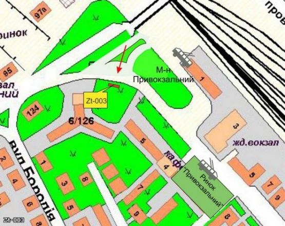 Схема рекламної площини за адресою Привокзальний  м-н, 6, центр