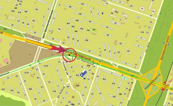 Схема рекламної площини за адресою Миропольская,19/рынок "Юность (А)