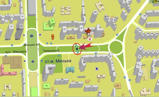 Схема рекламной плоскости по адресу Тимошенко 20 (А) (разделитель) напр. на ст.м.Минская (правая)