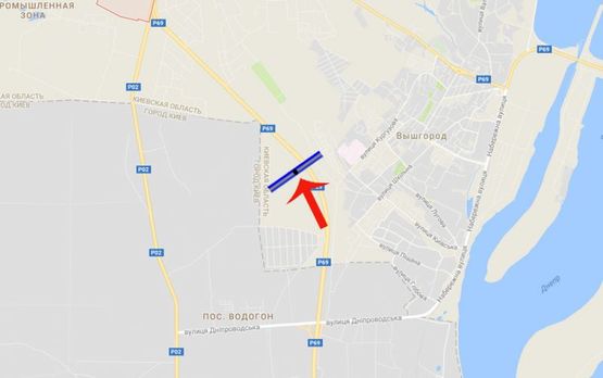 Схема рекламної площини за адресою Минский пр-т/1,2 км до перекрестка, направо на Н.Петривцы,Дымер,налево,на пл.Шевченко (В)