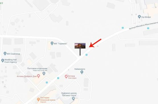 Схема рекламной плоскости по адресу вул.М Максимовича (Вильямса)/поворот на Жуляни (А) на Окружну