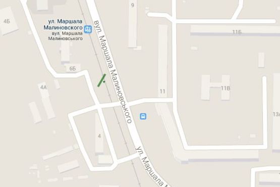 Схема рекламної площини за адресою Маршала Малиновського вул., 4: військкомат (в напр. Богатирської вул.)