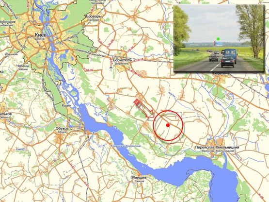 Схема рекламної площини за адресою А/д Киев-Черкассы 09, км 27+250 м, справа / из Киева, въезд в Пер.-Хмельницкий (15 км), видимость более 1 км / а-д Н-08 Киев-Днепропетровск-Запорожье