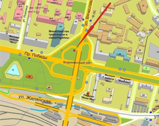 Схема рекламної площини за адресою Ул.Черновола (быв.Косиора)/прПобеды,14(А)Воздухофл.мост