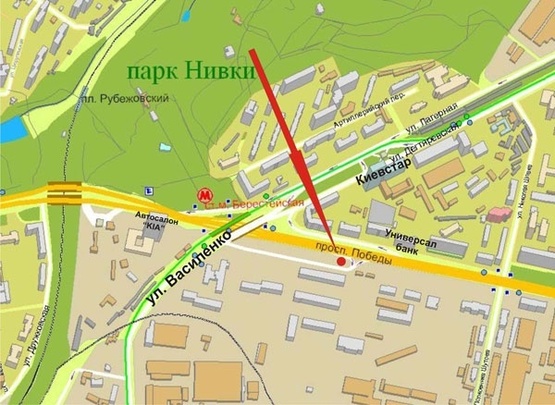 Схема рекламной плоскости по адресу Пр.Победы,55/ ул.Василенко (ст.м. «Берестейская»)-в центр