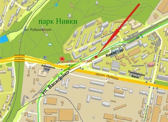 Схема рекламної площини за адресою Пр.Победы/ул.Лагерная (ст.м. «Берестейская»)-А-со стор.Лульяновки