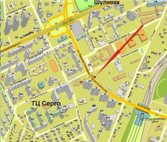 Схема рекламної площини за адресою Ул.Гетьмана (быв.Индустриальная),40 /ул.Нижнеключевая- ТЦ"Серго"-в центр