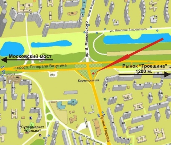 Схема рекламной плоскости по адресу Пр.Ген.Ватутина/бул.Перова (развязка Троещина/Воскресенка)