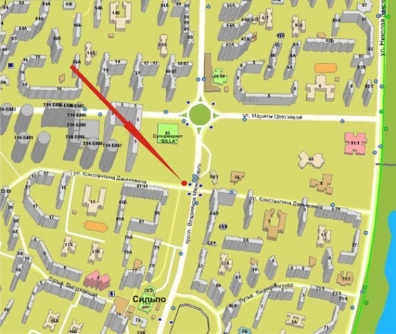 Схема рекламной плоскости по адресу пр.Маяковского/ул.Данкевича - возле супермаркета "Билла"