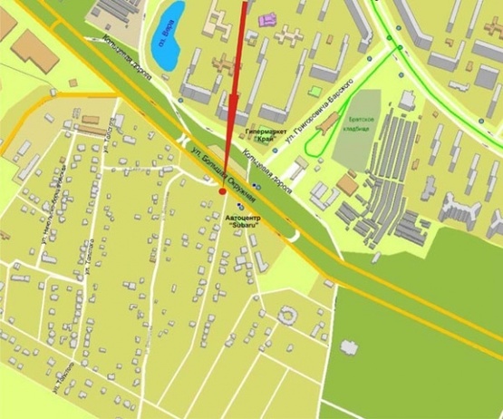 Схема рекламної площини за адресою Окружная дорога (напротив суперм."Край", возле Subaru по ходу к Metro)