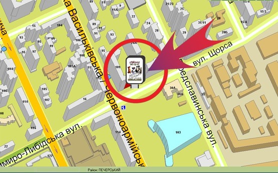 Схема рекламной плоскости по адресу Вул. Щорса, 3 / ПК "УКРАЇНА" ("Одеса")
