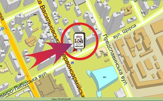Схема рекламной плоскости по адресу Вул. Щорса, 3 / ПК "УКРАЇНА" ("Одеса")