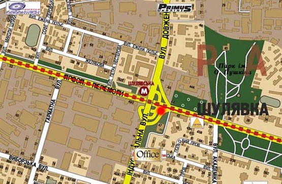 Схема рекламної площини за адресою ул.Индустриальная "Сильпо"ТЦ "Большевик" направление к пр. Победы (А)