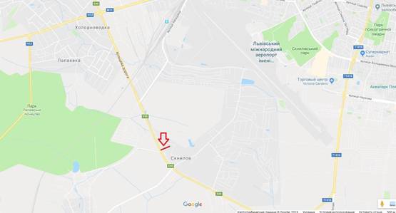 Схема рекламной плоскости по адресу Обїздна М-10, Західний обхід м. Львів, с.Скнилів в сторону гот.Панська Гора