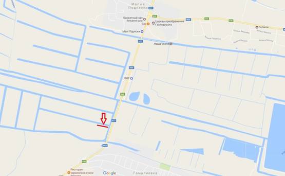 Схема рекламной плоскости по адресу Об'їзна М-06, Київ-Чоп, перед с.Гамаліївка після АЗС WOG в сторону Львова (лівий)