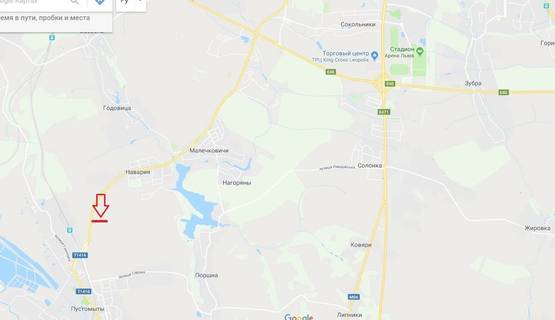 Схема рекламної площини за адресою Т-14-16 Львів-Пустомити-Меденичі, виїз зі Львова за с. Наварія рух в напрямку м. Пустомити