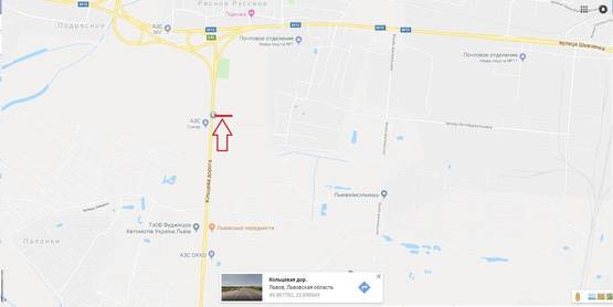 Схема рекламної площини за адресою М-10 Західний обхід м. Львова, в сторону с. Рясне Руське (навпроти АЗС SOCAR), лівий