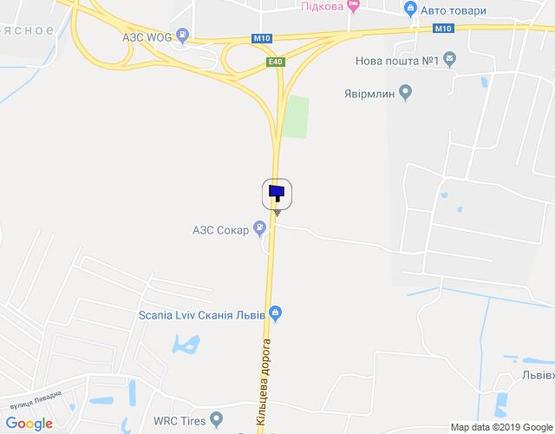 Схема рекламної площини за адресою М-10 Західний обхід м. Львова, в сторону с. Рясне Руське (навпроти АЗС SOCAR), правий