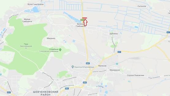 Схема рекламної площини за адресою М-09, Тернопіль-Львів-Рава-Руська, за с. Великі Грибовичі у напрямку до с. Куликів та м. Жовква (лівий)
