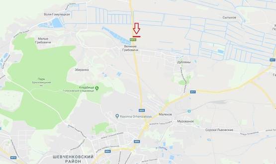 Схема рекламной плоскости по адресу М-09, Тернопіль-Львів-Рава-Руська, рух від с. Куликів, перед с. Великі Грибовичі у намрямку до м. Львів (лівий)