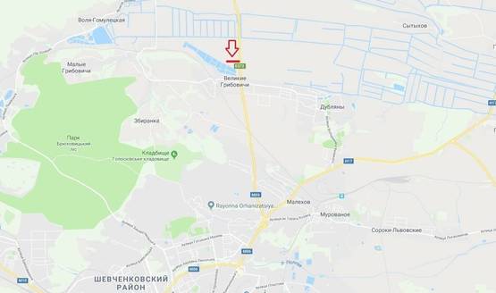 Схема рекламної площини за адресою М-09, Тернопіль-Львів-Рава-Руська, рух від с. Куликів, перед с. Великі Грибовичі у намрямку до м. Львів (лівий)