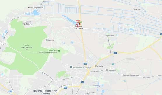 Схема рекламной плоскости по адресу М-09, Тернопіль-Львів-Рава-Руська, за с. Великі Грибовичі у напрямку до с. Куликів та м. Жовква (правий)