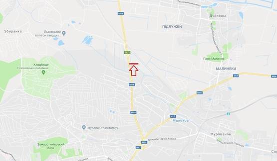 Схема рекламної площини за адресою М-09, Тернопіль-Львів-Рава-Руська, Зі Львова в напрямку м. Жовква, після села Малехів