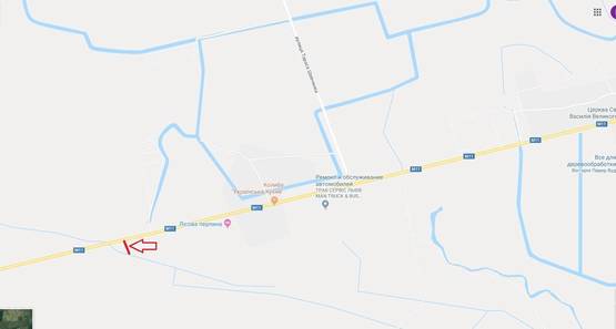 Схема рекламної площини за адресою М-11, Львів - Шегині, за с. Бартатів та Відпочинковим Комплексом "ЛІСОВА ПЕРЛИНА" в напряку до м. Городок