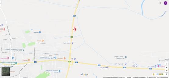 Схема рекламної площини за адресою М-06 Київ-Чоп, за поворотом на Тернопіль і в сторону Києва (лівий)