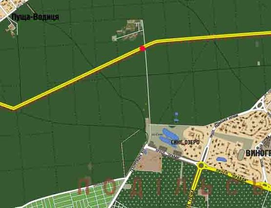 Схема рекламной плоскости по адресу Новая Кольцевая дорога(2600м до КПП Гостомель) на перекрёстке к пр. Минскому ( загородные рестораны )