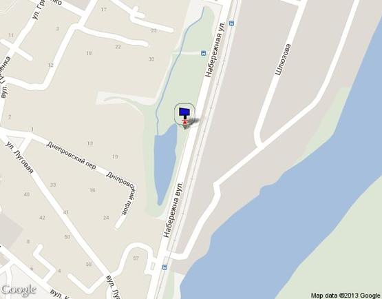 Схема рекламної площини за адресою Набережная, 2-й перед поворотом на проспект Шевченко, 150м до остановки "Комсомольская" направление из Киева