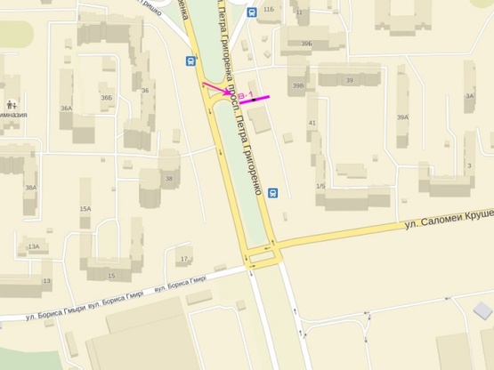 Схема рекламной плоскости по адресу Григоренко Петра 41, ТЦ "Эпицентр" "Метро", поворот на ул. Мишуги, выезд Пр-т., Бажана