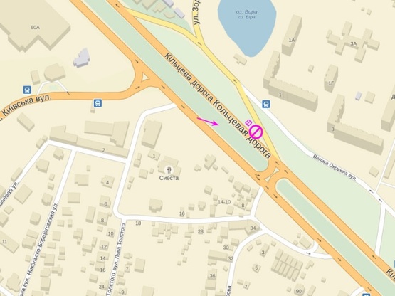 Схема рекламной плоскости по адресу Большая Окружная 1, крупная транспортная развязка, через дорогу Автозаз Дэу, в сторону пр-т.,Одесской пл., на развилке