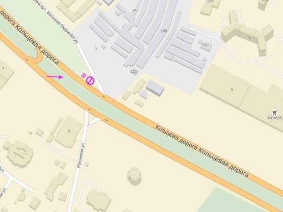 Схема рекламной плоскости по адресу Большая Окружная, крупная транспортная развязка, выезд из ТЦ "Novus" ТЦ "Praktiker", в сторону Одесской пл., на развилке