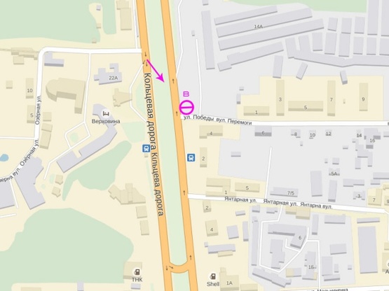 Схема рекламной плоскости по адресу Окружная дорога, крупная транспортная развязка, на перекрестке Окружной дороги и ул., Победы, в сторону пр-т., Победы