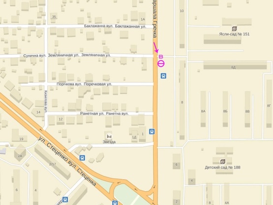 Схема рекламної площини за адресою Маршала Гречка ул., 8, крупная транспортная развязка, направление к Интернациональной площади