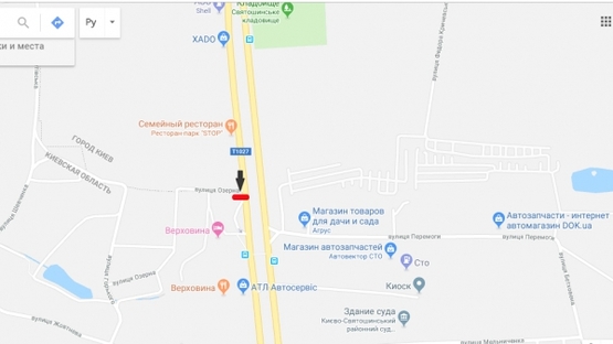 Схема рекламной плоскости по адресу ул. Б.Окружная / заправка "БРСМ", ТЦ "Диамант", р-н "Верховина" в напр. Одесской пл.