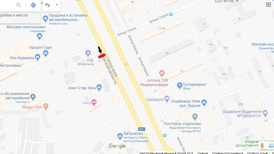 Схема рекламной плоскости по адресу ул. Б.Окружная / "ТИСА"/ авт-н "SKODA" возле АЗС "БРСМ" в напр. Одесской пл.