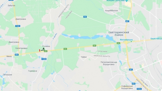 Схема рекламной плоскости по адресу Житомирская трасса - с.Стоянка - 20 км, напр. из Киева (левый)