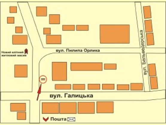 Схема рекламної площини за адресою вул.Пилипа Орлика №1    СМ "Фуршет"