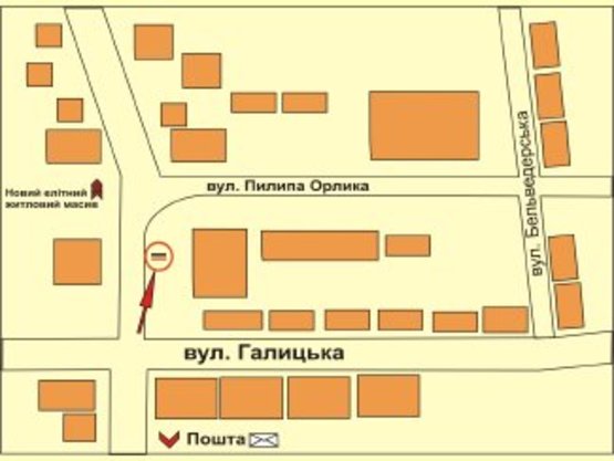 Схема рекламної площини за адресою вул.Пилипа Орлика №2    СМ "Фуршет"