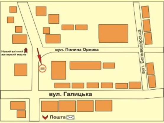 Схема рекламной плоскости по адресу вул.Пилипа Орлика №2    СМ "Фуршет"