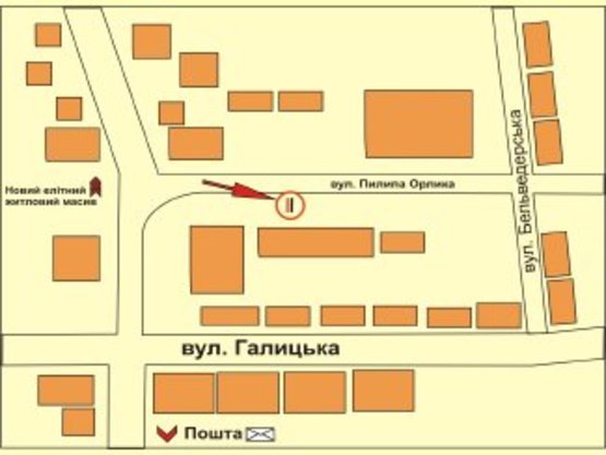 Схема рекламної площини за адресою вул.Пилипа Орлика №3    СМ "Фуршет"
